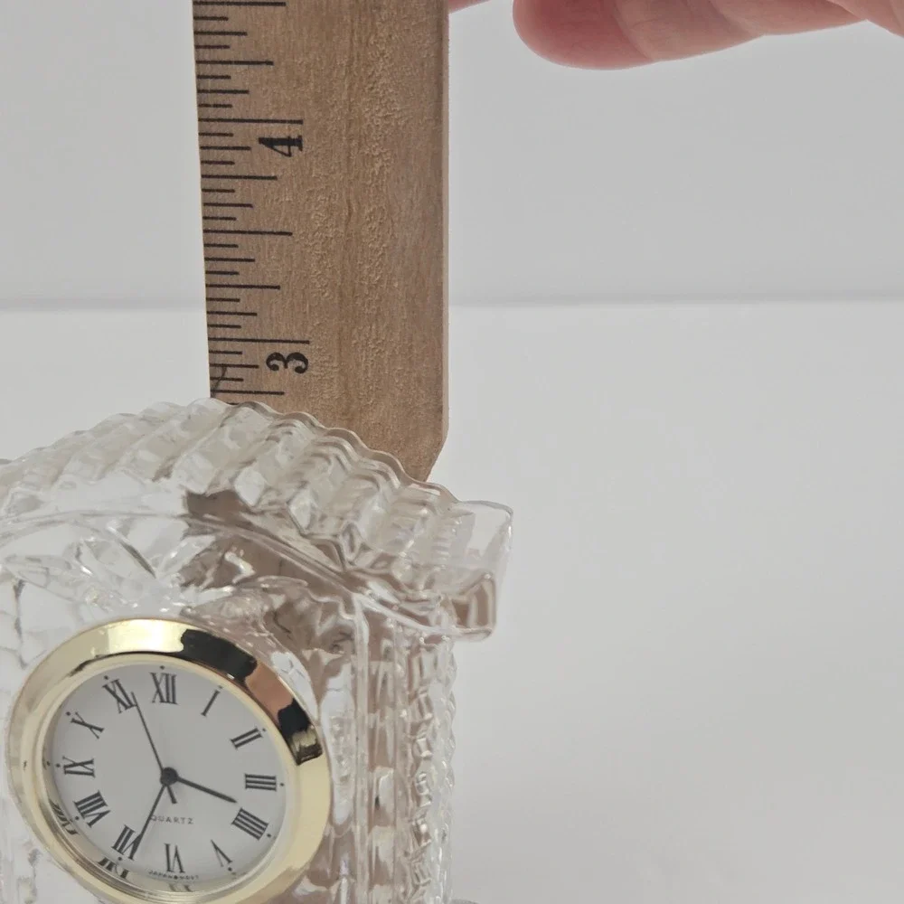 Vintage 24% Lead Crystal Miniature Mantel Clock Quartz Japan Movt Gold Tone Trim